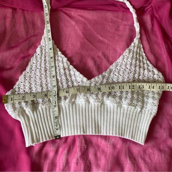 Off White Crochet Knit Cropped Halter Top - Picture 15 of 16